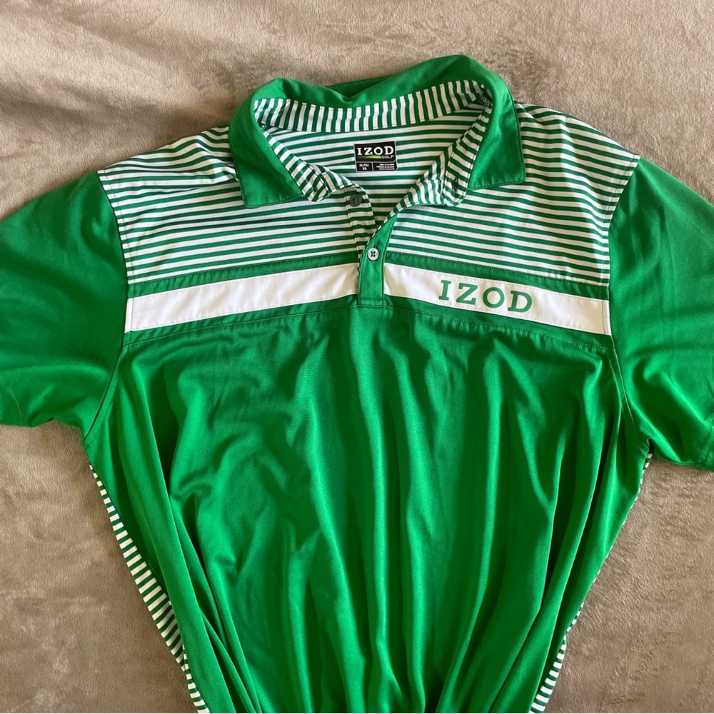 Men’s Izod Green and White Striped Polo Shirt